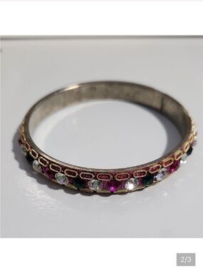 Gold-Tone Bangle Bracelet with Pink and Green Crystals